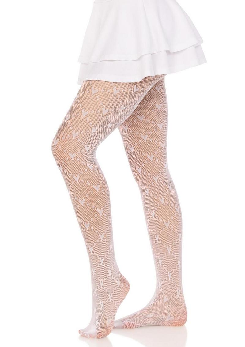 Love Struck Heart Net Tights | White, Red, or Black | Leg Avenue
