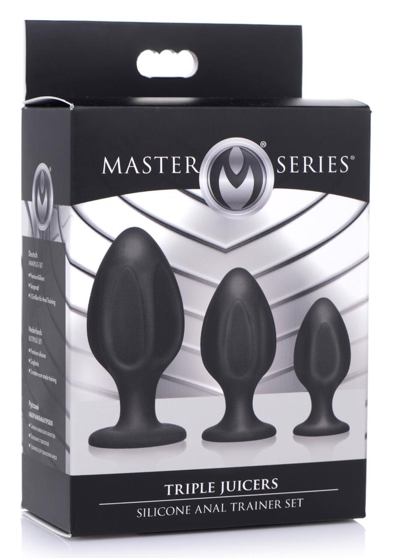 Master Series Triple Juicers: Three star-shaped silicone plugs with suction bases, perfect for anal training. Graduated sizes ensure pleasure for every skill level.
