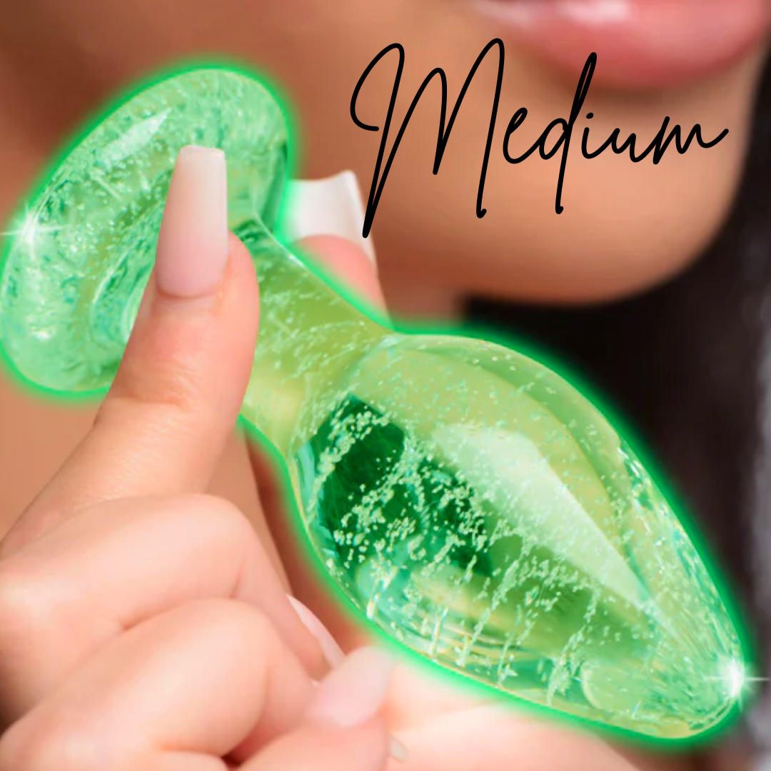 Glow-in-the-dark glass anal plug with swirl pattern, body-safe material, and temperature play compatibility.
glow-in-the-dark anal plug, borosilicate glass plug, Booty Sparks glass plug, temperature play anal toy, glowing butt plug, body-safe anal plug, small anal plug, medium anal plug, large anal plug, luminous glass toy, St. Patrick's Day anal plug