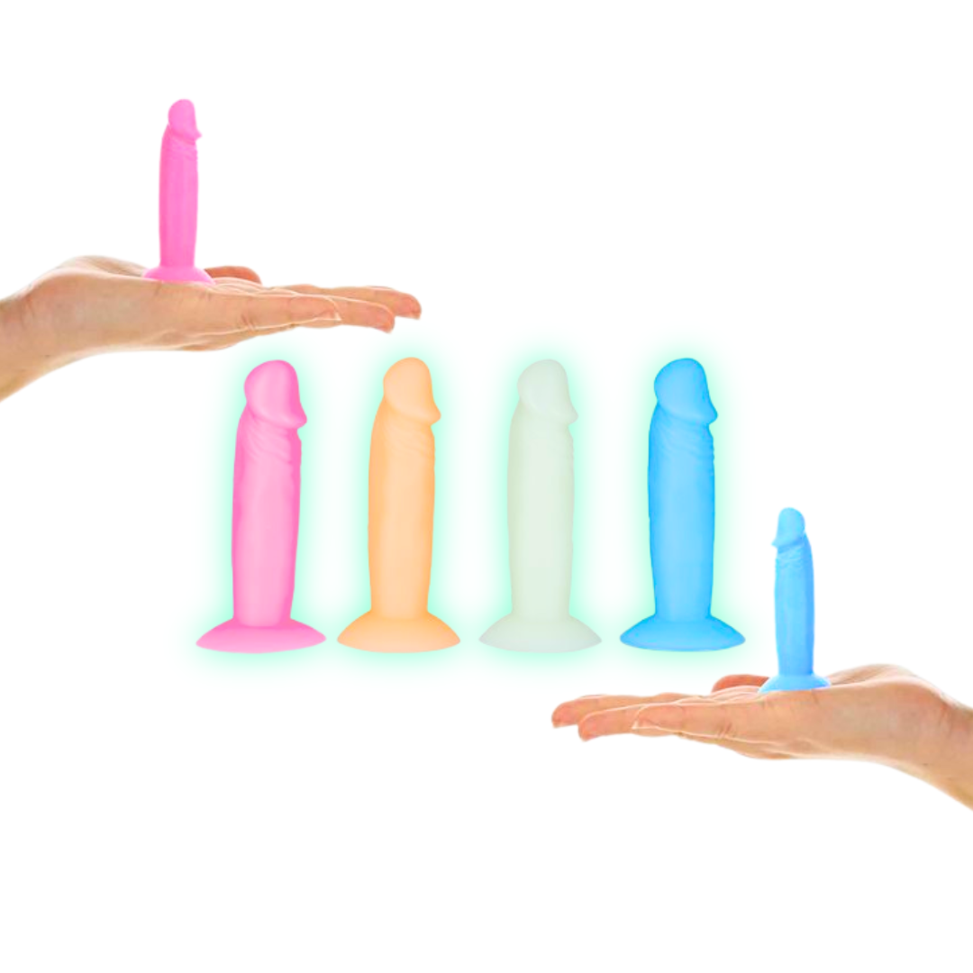 Silly Willy: Glow-in-the-dark miniature dildo, 3.3 inches, body-safe silicone, strong suction base, playful desk or dashboard decoration, vibrant colors.
miniature dildo, glow-in-the-dark decoration, desk toy, dashboard accessory, body-safe silicone dildo, fun suction base toy, quirky gift idea, playful silicone toy