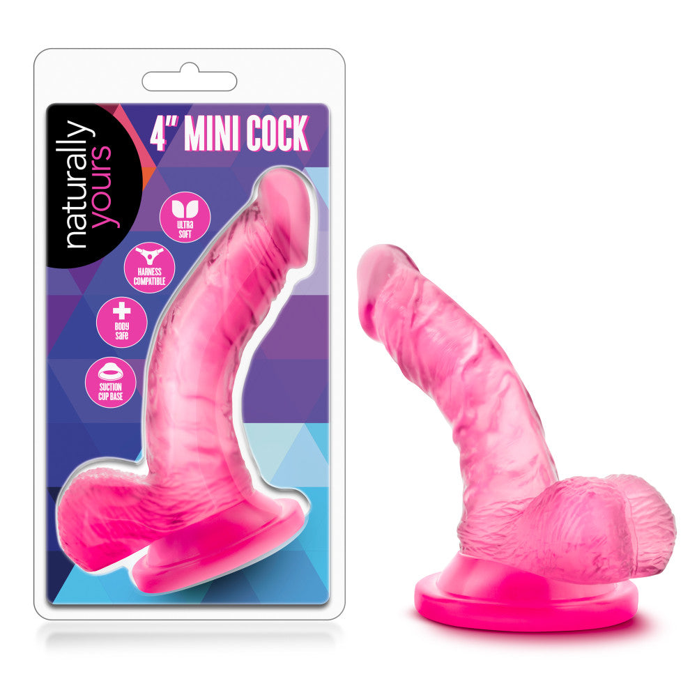 Naturally Yours Mini Cock, lifelike dildo with curved shaft, suction cup base, and body-safe materials, available in pink or purple.
beginner dildo, lifelike dildo, pink dildo, purple dildo, G-spot stimulation, P-spot stimulation, pegging toy, harness-compatible dildo, suction cup dildo, body-safe TPE, beginner-friendly sex toy