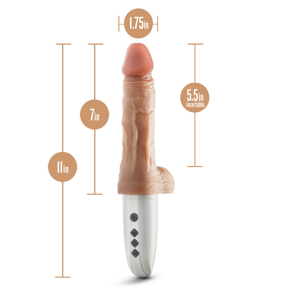 Realistic thrusting and vibrating dildo with remote control, warming feature, and hands-free suction cup base.
Keywords: realistic dildo, thrusting dildo, vibrating dildo, remote control sex toy, platinum-cured silicone, warming dildo, suction cup dildo, USB rechargeable dildo, 7-inch dildo, body-safe sex toy, advanced stimulation, thrusting and gyrating dildo