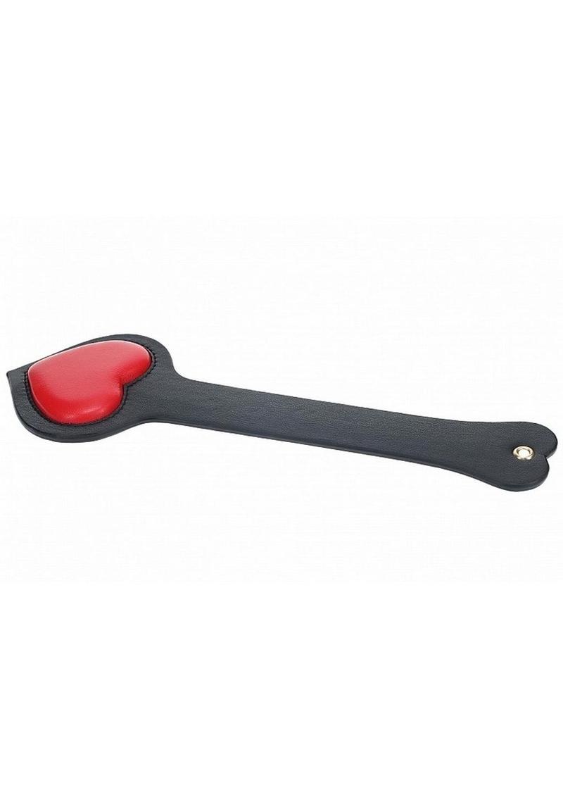 Ouch! Milan Collection Paddle featuring bonded leather construction, iridescent hardware, and a stylish black and red design for BDSM play.