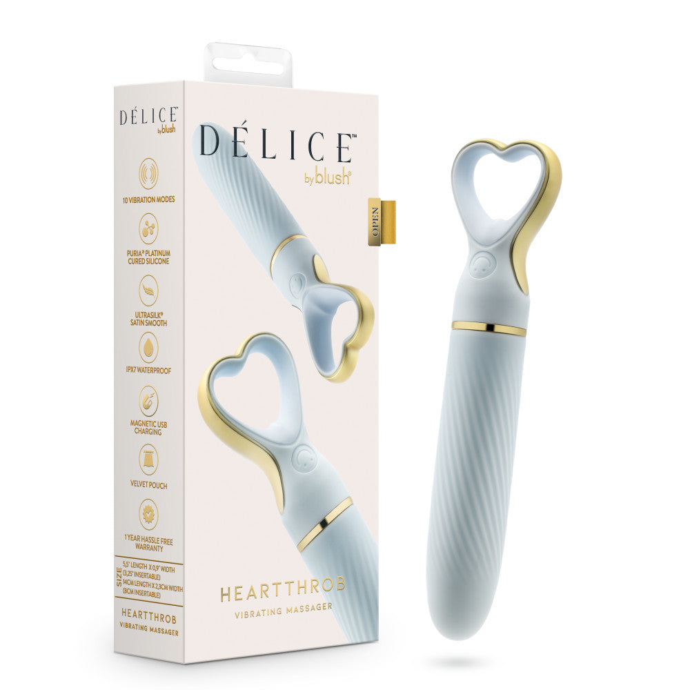 A chic, heart-shaped vibrator with 10 vibration modes, a tapered tip, and a gold-accented handle. Made from soft silicone, it’s splashproof, USB rechargeable, and compact for travel.
Keywords: Delice vibrator, heart-shaped handle, chic vibrator, Puria silicone, UltraSilk finish, splashproof vibrator, USB rechargeable, travel-friendly vibrator, 10 vibration modes, compact vibrator, body-safe silicone, giftable vibrator