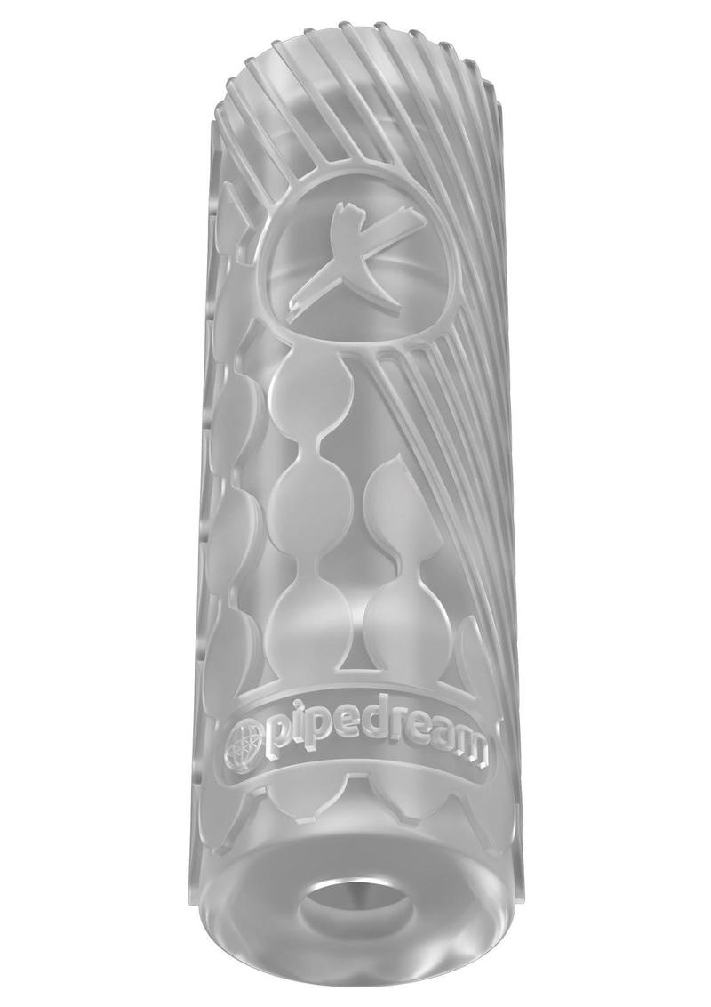 EZ Grip Stroker in black or clear, featuring textured interior ribs, bumps, and canals, with an enclosed bottom for powerful suction and a secure, non-slip grip.