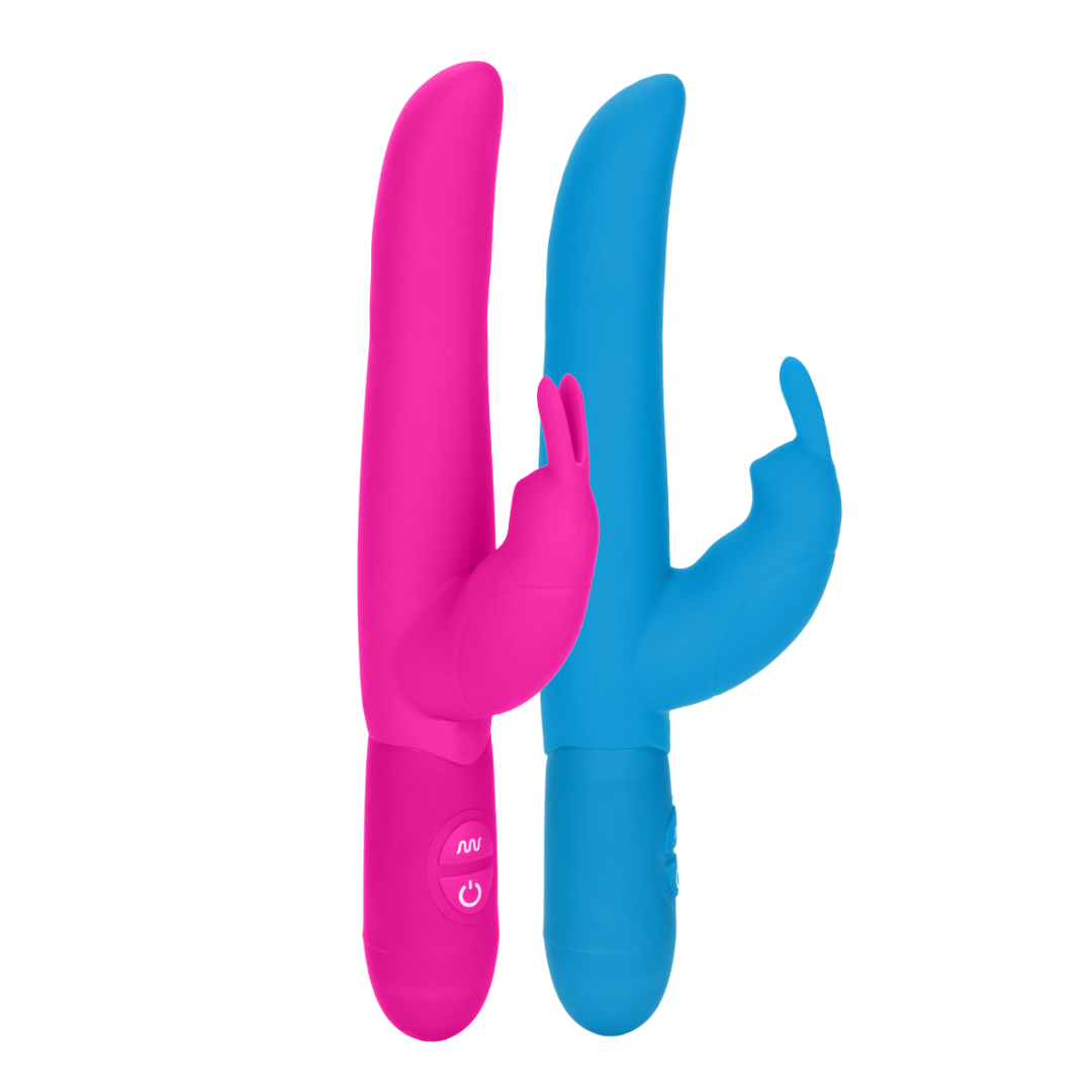Posh 10-Function Bounding Bunny in pink or purple, featuring dual motors, 10 vibration modes, seamless silicone design, and waterproof functionality.
pink bunny vibrator, purple bunny vibrator, dual motor vibrator, 10-function stimulator, clit-teasing bunny, slim silicone vibrator, waterproof bunny vibrator, premium silicone massager, AAA battery vibrator.
