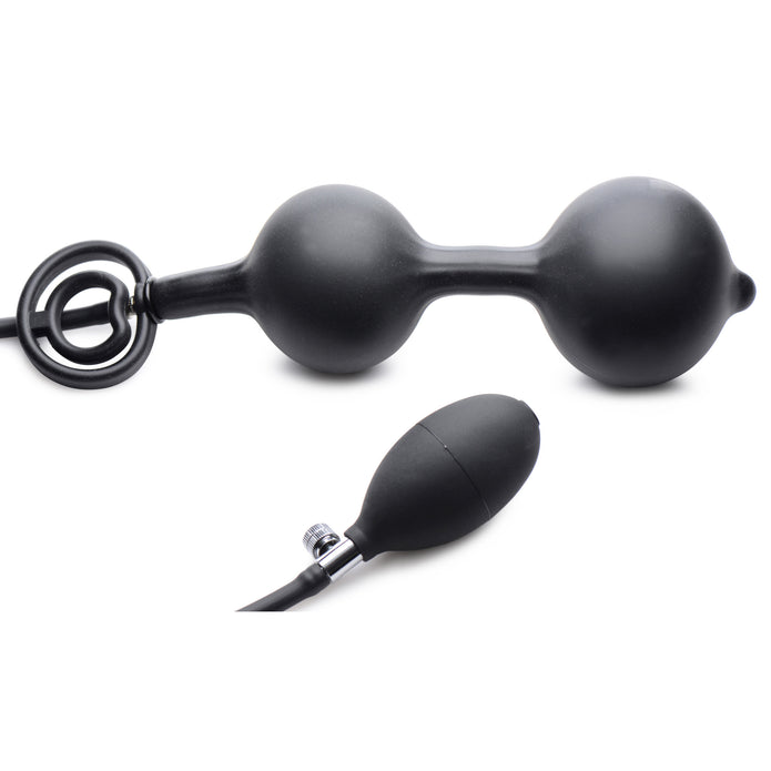 Black inflatable silicone anal plug with attached cock and ball ring, featuring rattling balls, a hand pump, and silky smooth, body-safe silicone material.
inflatable anal plug with cock ring, silicone anal plug with rattling balls, adjustable anal plug, cock and ball ring combo toy, anal and erection enhancer, phthalate-free anal plug, customizable inflatable anal toy, black silicone anal toy.