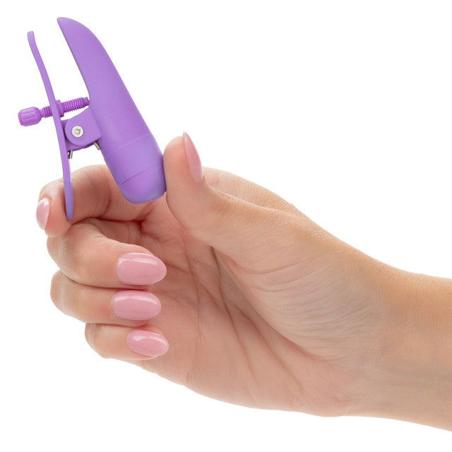 Nipplettes Rechargeable Nipple Clamps in pink or purple, with adjustable tension, 10 vibration functions, and waterproof, USB-rechargeable design.
pink nipple clamps, purple nipple clamps, adjustable nipple clamps, vibrating clamps, waterproof nipple clamps, USB rechargeable clamps, 10-function clamps, wearable nipple toys, sensory play accessories, stylish nipple clamps.