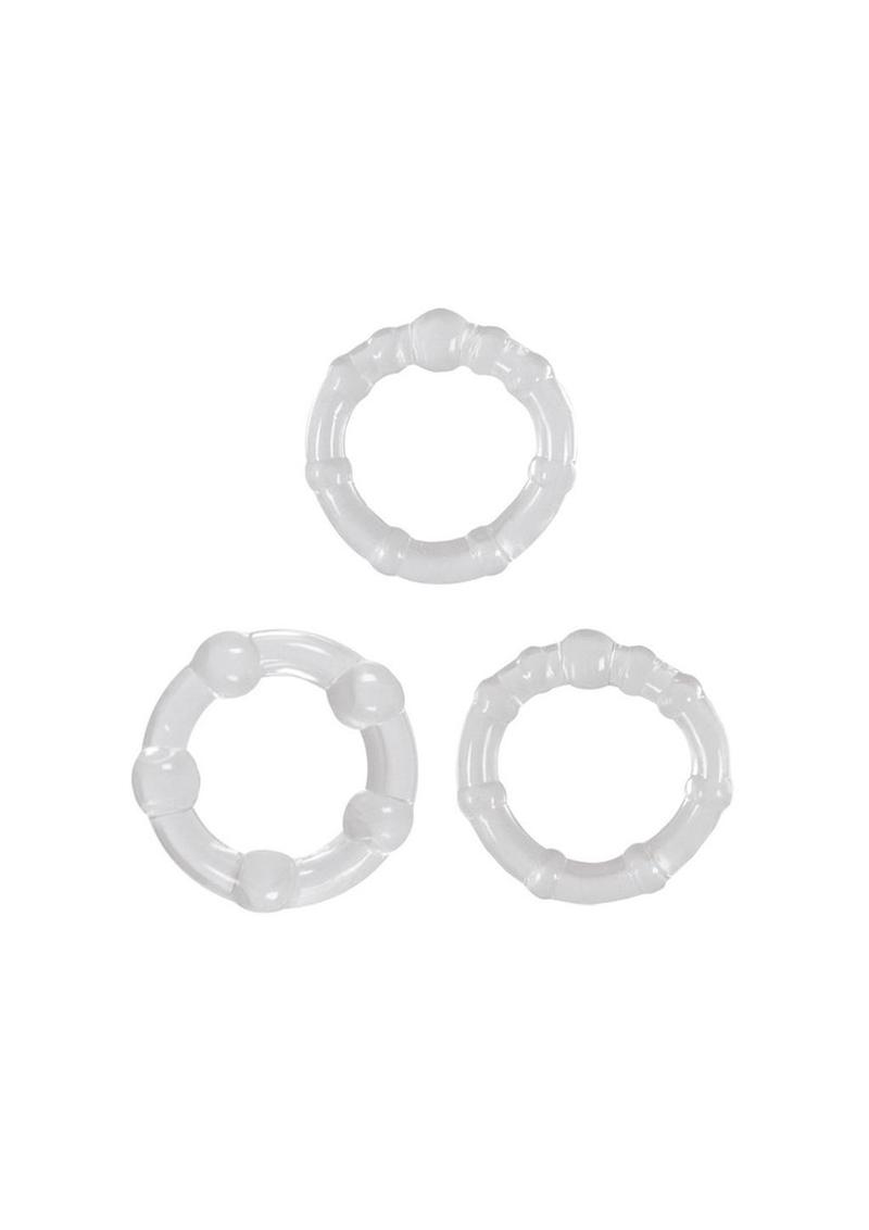 Renegade Super Stretchable Intensity Cock Rings - Clear - Set Of 3
three-piece cock ring set, stretchy TPE cock rings, body-safe rings, prolonged pleasure rings, performance enhancement rings, clear cock rings, affordable cock ring set, silicone-safe cock rings, Intensity Rings, super stretchy cock rings, small medium large rings, easy-to-clean rings.