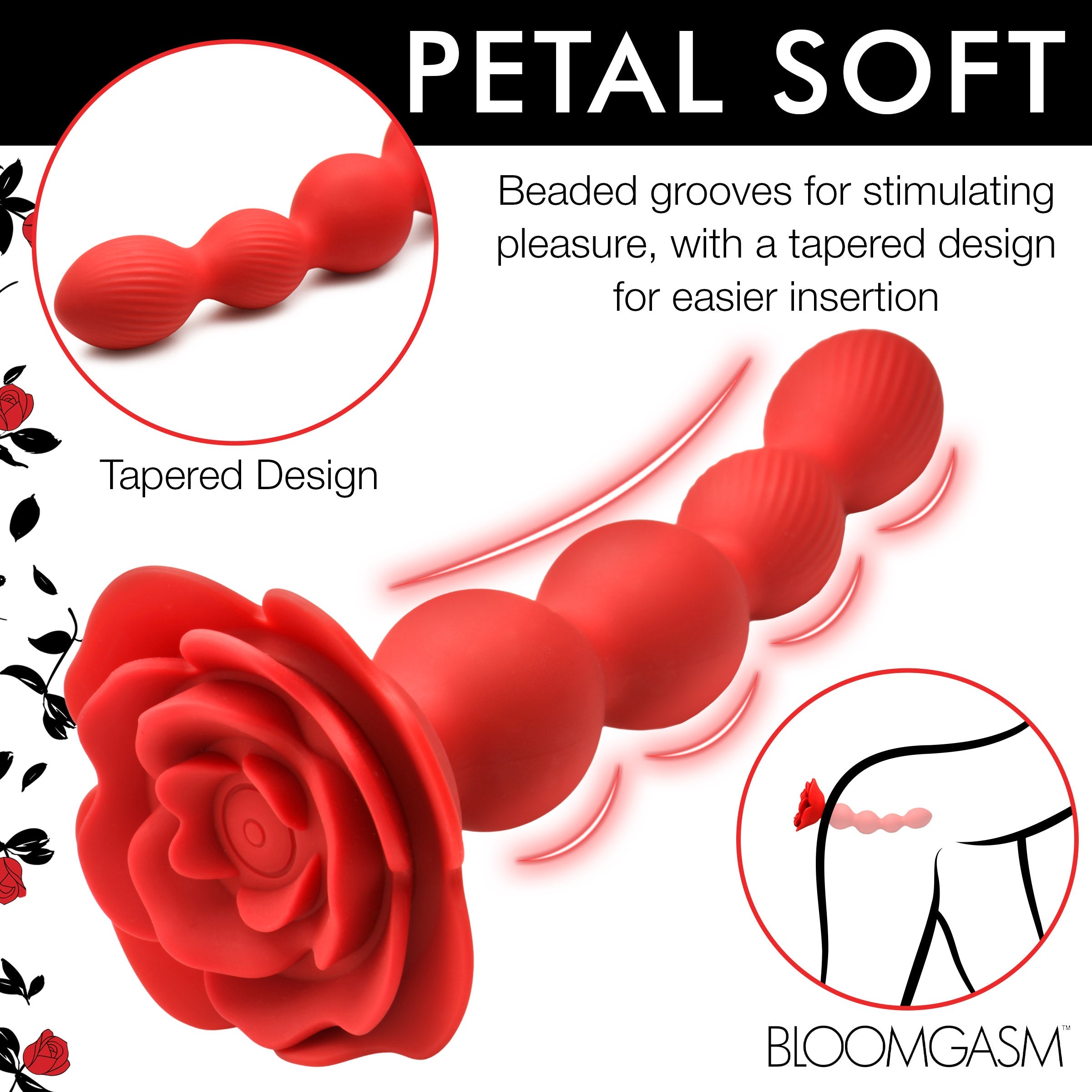 Rose Twirl 10X Vibrating & Rotating Silicone Anal Beads, featuring 3 speeds, 7 patterns, textured beads, premium silicone, and IPX6 waterproof design for body-safe backdoor pleasure
vibrating anal beads, rotating anal beads, silicone anal toy, textured anal beads, body-safe silicone, waterproof anal toy, rechargeable anal toy, anal beads for beginners, rose-themed adult toy
