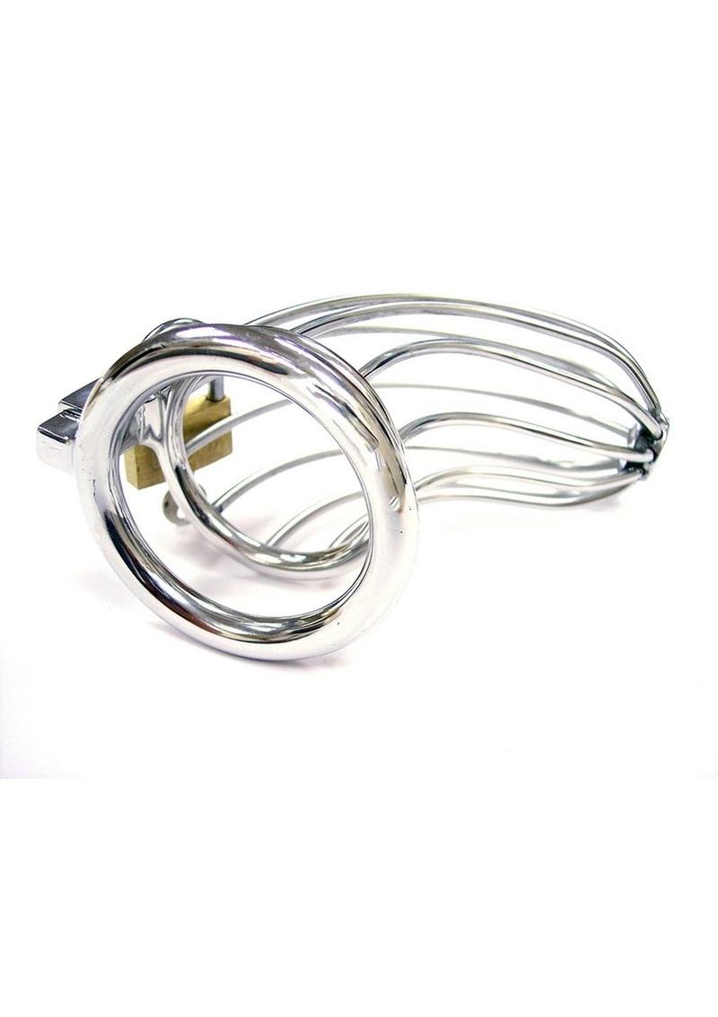 Stainless steel chastity cock cage with open design, padlock, and key; 6-inch cage with 1.57-inch ring.
stainless steel chastity cage, male chastity device, open cage cock cage, chastity cage with padlock, temperature play chastity cage, non-porous chastity device, durable chastity cage, sleek chastity cock cage, hygienic cock cage, chastity play accessory, 6-inch chastity cage, secure chastity device.