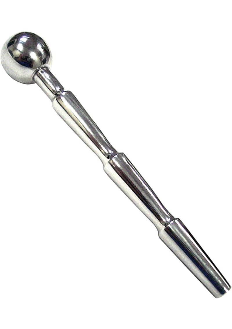 Rouge Three Stage Stainless Steel Urethral Plug - Silver stainless steel urethral plug, 3-stage urethral plug, graduated urethral plug, urethral stimulation toy, hollow center plug, BDSM urethral toy, temperature play urethral plug, waterproof urethral plug, urethral plug with rounded tip, intense urethral play, body-safe stainless steel plug, advanced urethral plug, sensory play urethral plug, curved-end urethral plug, urethral BDSM gear