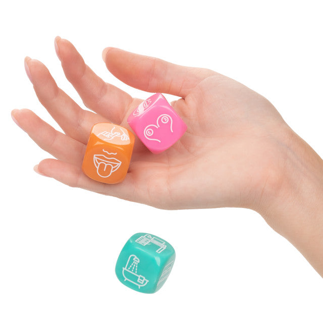 Naughty Bits® Roll With It™ Sex Dice Game with three acrylic dice for playful, seductive fun in the bedroom.
sex dice game, couples dice game, playful bedroom game, seductive dice set, acrylic sex dice, Naughty Bits collection, fun couples game, kinky dice game, bedroom play ideas