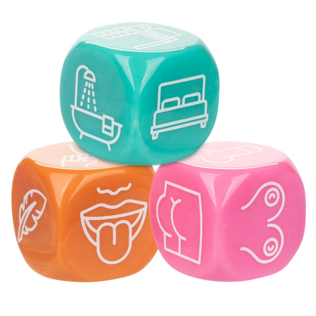 Naughty Bits® Roll With It™ Sex Dice Game with three acrylic dice for playful, seductive fun in the bedroom.
sex dice game, couples dice game, playful bedroom game, seductive dice set, acrylic sex dice, Naughty Bits collection, fun couples game, kinky dice game, bedroom play ideas