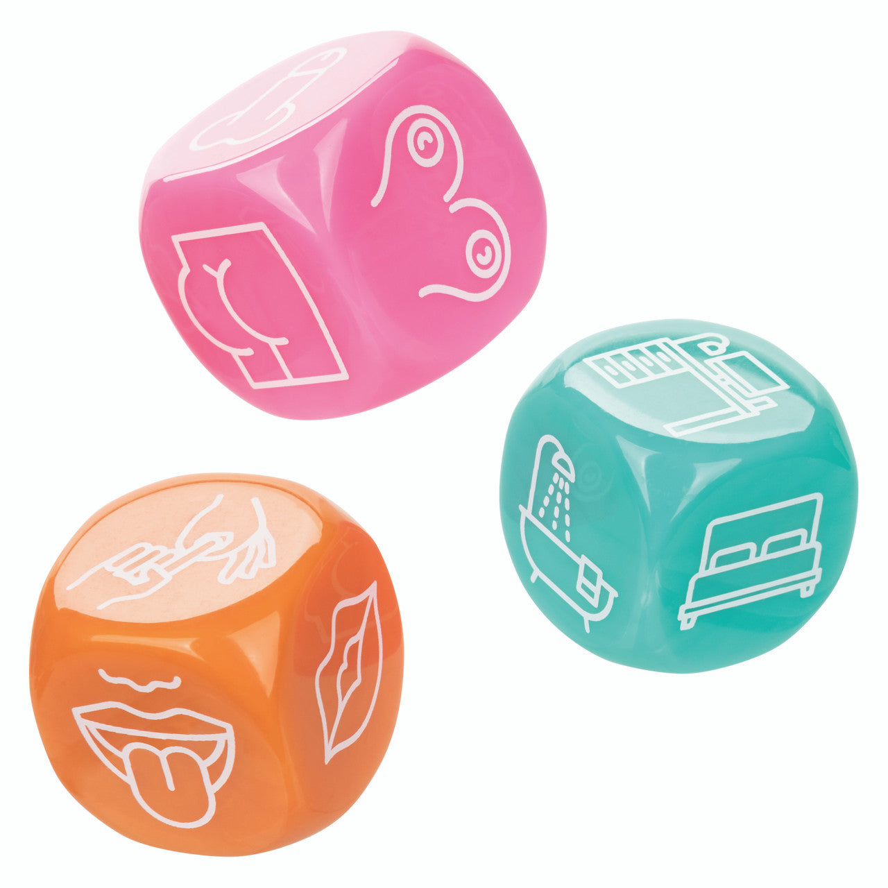 Naughty Bits® Roll With It™ Sex Dice Game with three acrylic dice for playful, seductive fun in the bedroom.
sex dice game, couples dice game, playful bedroom game, seductive dice set, acrylic sex dice, Naughty Bits collection, fun couples game, kinky dice game, bedroom play ideas