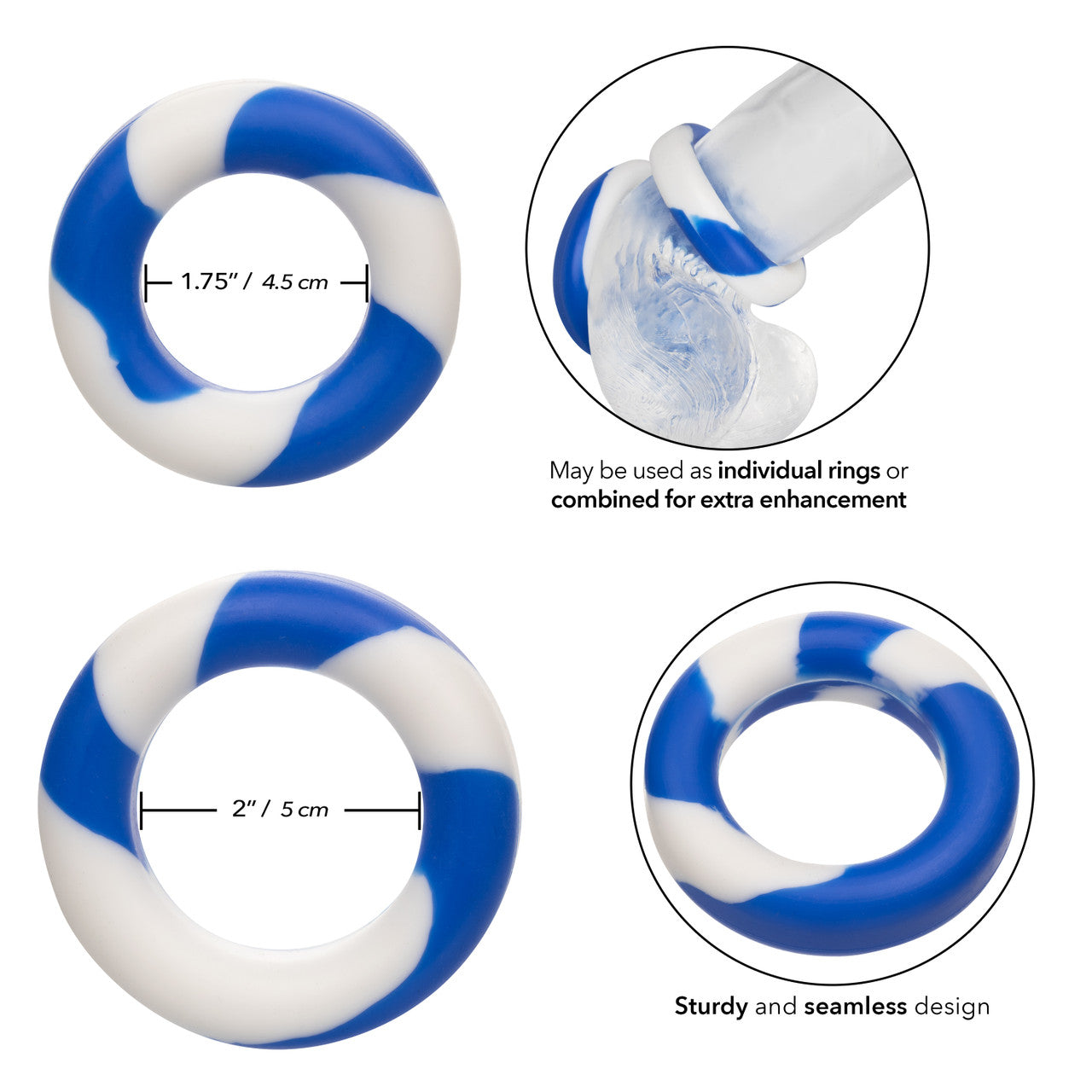 Admiral® 2 Ring Set with premium silicone, blue and white design, seamless fit, and waterproof durability.
Keywords: silicone enhancer rings, stretchy cock rings, stamina rings, performance booster rings, waterproof cock rings, phthalate-free rings, body-safe silicone rings, blue and white cock rings, pleasure-enhancing rings.