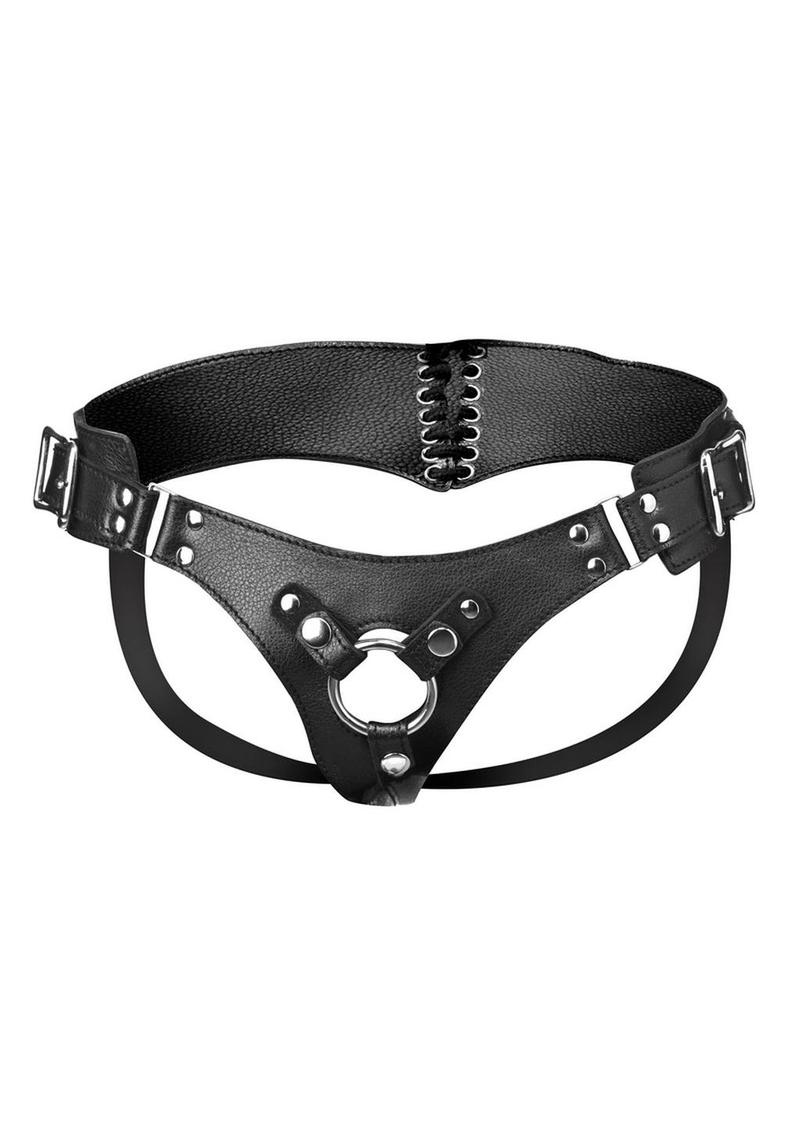 Bodice Corset Style Strap-On Harness with vegan leatherette material, adjustable buckles, and a corset-style back for a flattering, seductive look.
corset-style strap-on harness, vegan leatherette strap-on, adjustable strap-on harness, seductive heart-shaped strap-on, 43-inch strap-on harness, metal O-ring strap-on, strap-on for dildos up to 1.65 inches, black corset strap-on, stylish strap-on harness.
