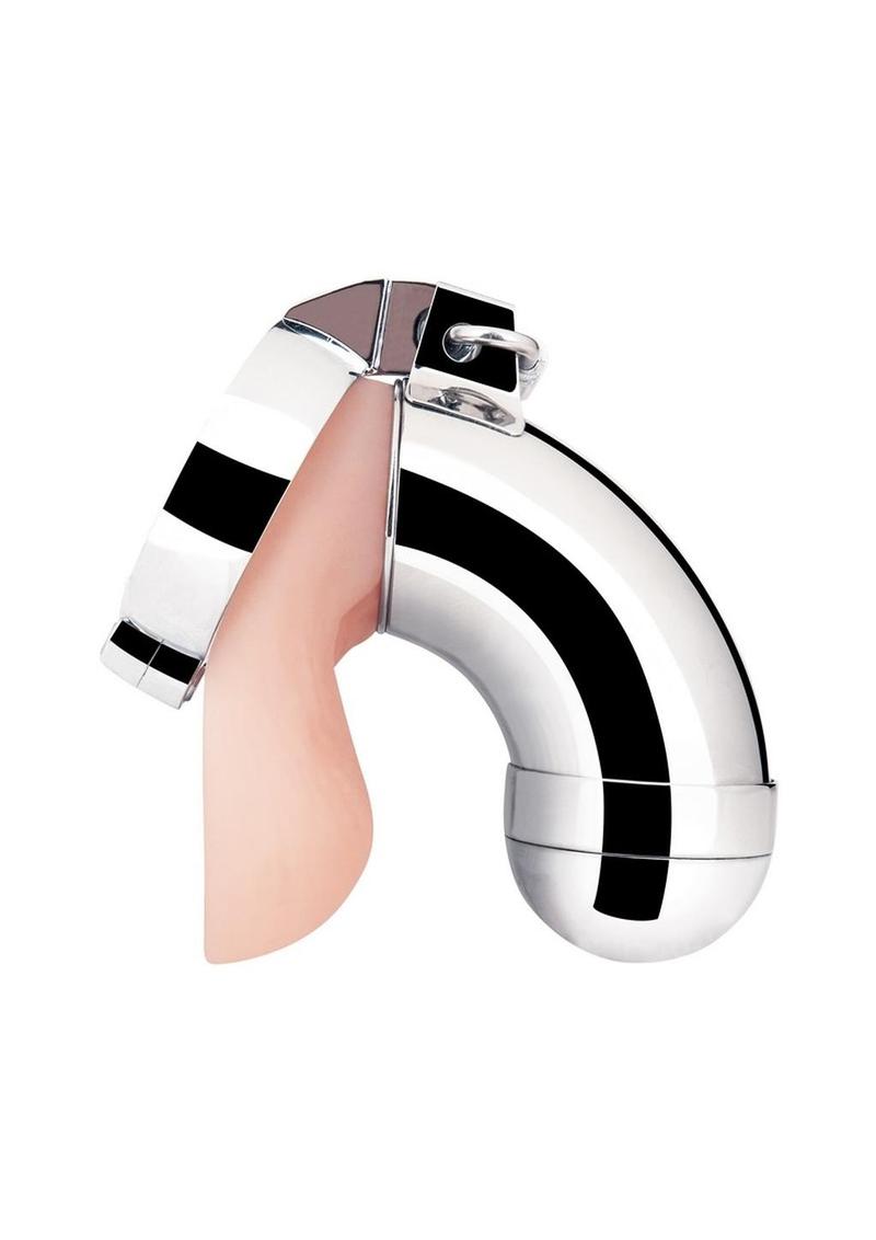 Blue Line Submission Cage, silver, stainless steel cock cage with testicle ring, BDSM restraint, durable and secure.
stainless steel cock cage, BDSM cock cage, penis restraint, orgasm denial toy, erection prevention cage, silver cock cage, testicle ring BDSM, bondage restraint, stainless steel BDSM toy.