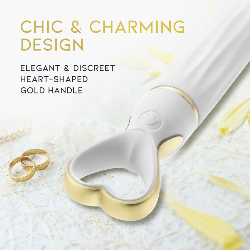 A chic, heart-shaped vibrator with 10 vibration modes, a tapered tip, and a gold-accented handle. Made from soft silicone, it’s splashproof, USB rechargeable, and compact for travel.
Keywords: Delice vibrator, heart-shaped handle, chic vibrator, Puria silicone, UltraSilk finish, splashproof vibrator, USB rechargeable, travel-friendly vibrator, 10 vibration modes, compact vibrator, body-safe silicone, giftable vibrator