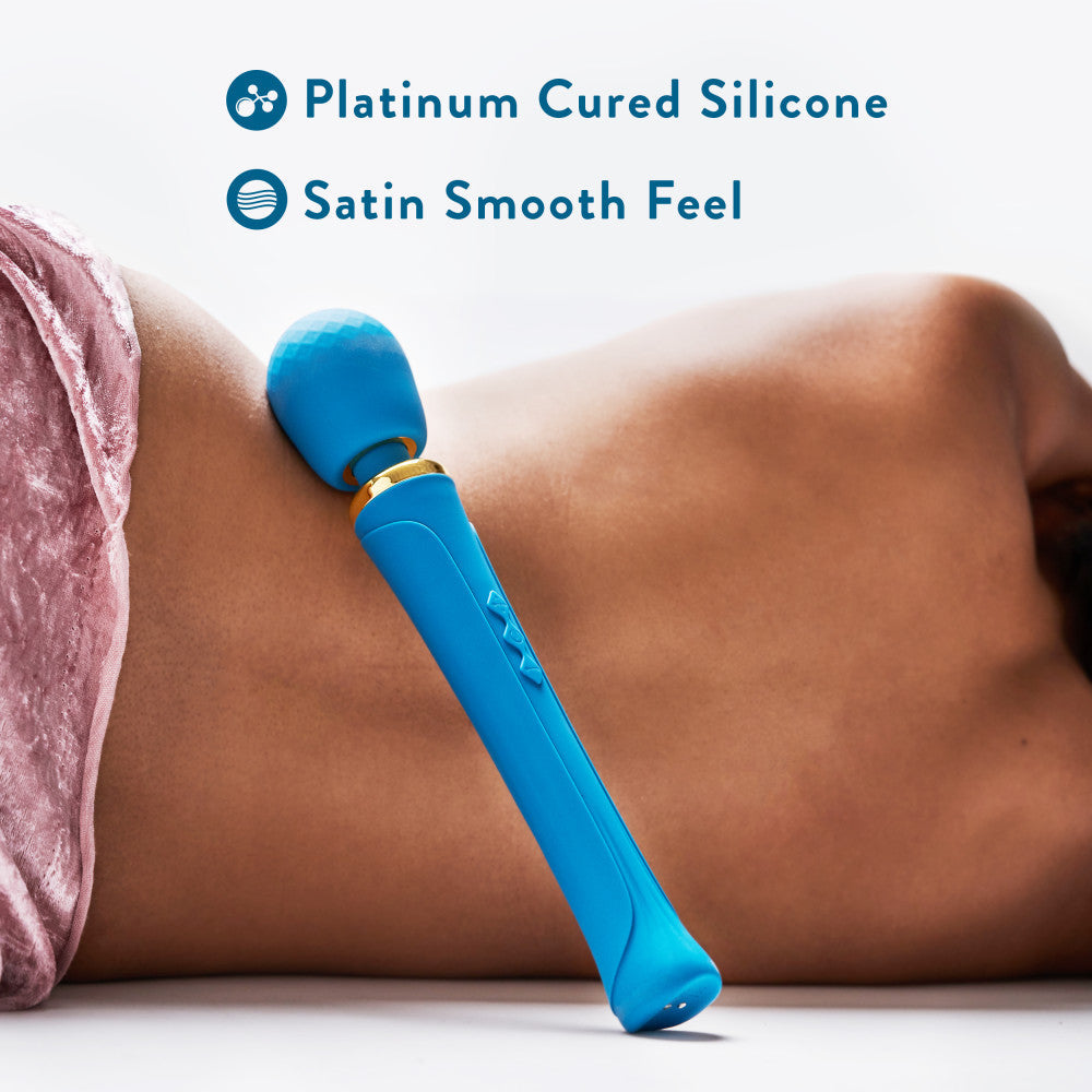 Teal wand massager with flexible silicone head, 20 RumboTech™ vibration modes, and waterproof design for full-body relaxation.
Keywords: wand massager, Dianna wand, RumboTech wand, personal massager, flexible head, waterproof wand, USB rechargeable, 20 vibration modes, body-safe silicone, satin smooth, self-care massager, luxury massager, full-body wand