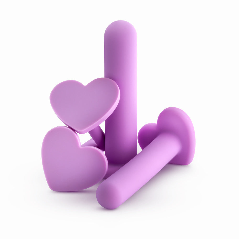 Blush Wellness Silicone Dilator Set, 4-piece progressive vaginal dilators with UltraSilk® smooth Puria™ silicone, heart-shaped bases, and rounded tips.
vaginal dilator set, progressive silicone dilators, UltraSilk dilators, Puria silicone dilator kit, hypoallergenic dilators, heart-shaped base dilators, comfortable vaginal dilators, Blush Wellness dilator set, vaginal health tools, smooth silicone dilators.