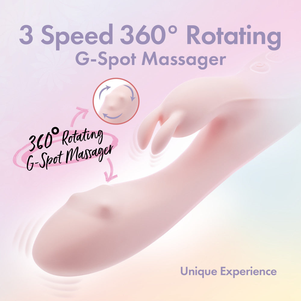 Pink rabbit vibrator with 10 vibration modes, 3-speed rotating G-spot massager, and waterproof silicone design.
Keywords: rabbit vibrator, dual vibration modes, 360° rotating massager, G-spot vibrator, clitoral stimulator, waterproof vibrator, platinum-cured silicone, body-safe vibrator, USB rechargeable, pink vibrator, non-porous, IPX7 waterproof