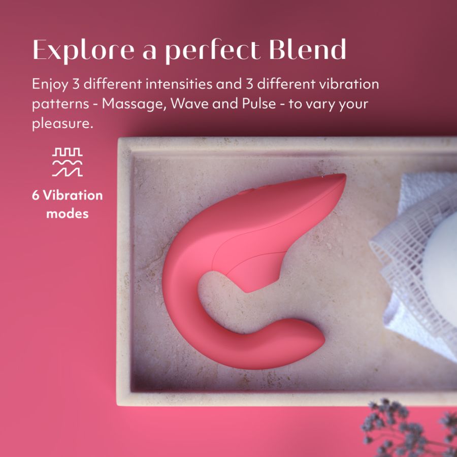 Womanizer Blend rabbit vibrator with Pleasure Air Technology, G-spot vibrations, and ergonomic design for dual stimulation and blended orgasms.
Keywords: dual stimulation, rabbit vibrator, Pleasure Air Technology, G-spot vibrations, 8 intensity levels, 6 vibration modes, waterproof, USB rechargeable, eco-friendly packaging, body-safe silicone, beginner-friendly.