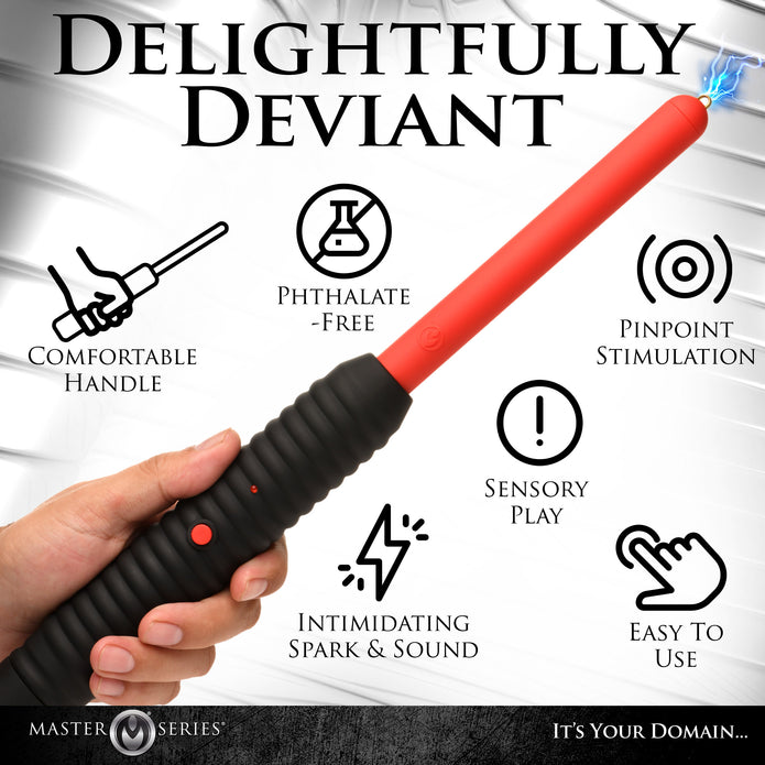 Spark Rod Zapping Wand for pinpoint e-stim sensations with ribbed handle and loud zap sound, perfect for sensory play and BDSM.
e-stim sensations, pinpoint shock, BDSM toy, electrosex gear, sensory play wand, ribbed handle, kink scene accessory, safe e-stim device