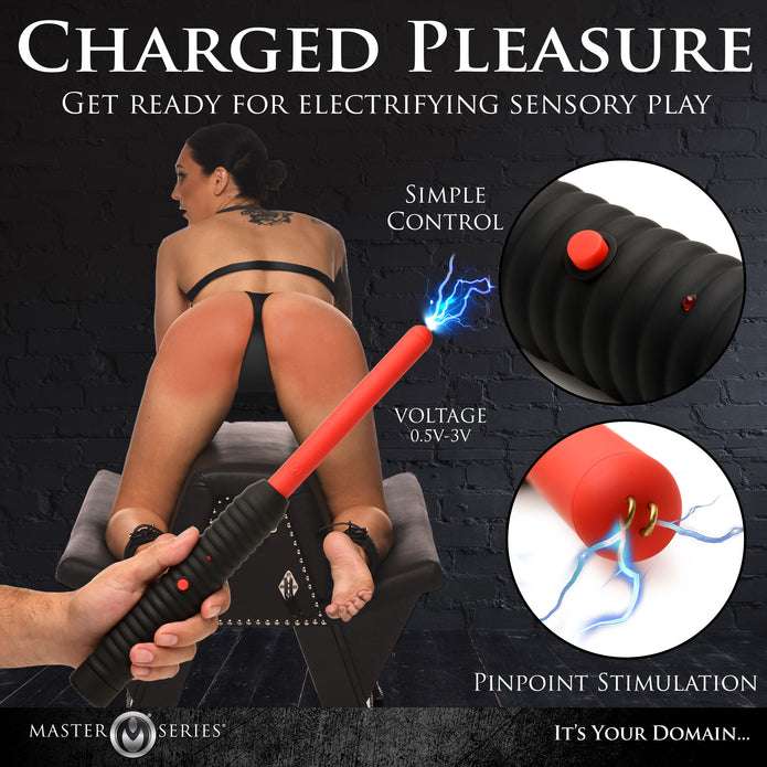 Spark Rod Zapping Wand for pinpoint e-stim sensations with ribbed handle and loud zap sound, perfect for sensory play and BDSM.
e-stim sensations, pinpoint shock, BDSM toy, electrosex gear, sensory play wand, ribbed handle, kink scene accessory, safe e-stim device