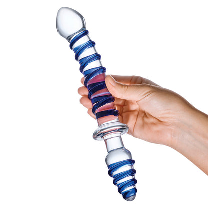 10-inch double-ended glass dildo with a tapered tip and swirling ridges for G-spot or backdoor stimulation. Hypoallergenic, fracture-resistant, and temperature-responsive.

Gläs Mr. Swirly dildo, 10-inch glass dildo, double-ended glass dildo, glass butt plug, ridged glass dildo, G-spot glass toy, P-spot stimulation toy, hypoallergenic glass dildo, temperature-responsive glass toy, handblown artisan glass dildo