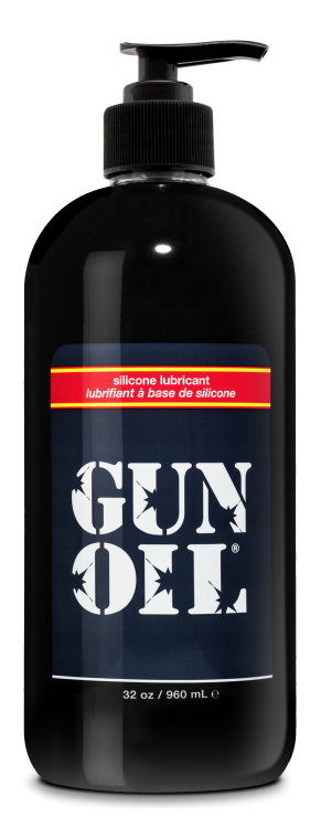 GUN OIL® silicone lubricant with long-lasting slickness, waterproof formula, Vitamin E, Aloe Vera, hypoallergenic ingredients, and latex condom compatibility.
