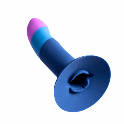 5-inch curved silicone dildo with suction-cup base, harness compatibility, and bullet vibe pairing.

5-inch silicone dildo, curved dildo, g-spot and p-spot stimulation, suction-cup dildo, strap-on compatible dildo, double penetration dildo, ROMP Riot compatible, waterproof silicone dildo, beginner-friendly dildo, body-safe non-realistic dildo, blue silicone dildo, purple silicone dildo.