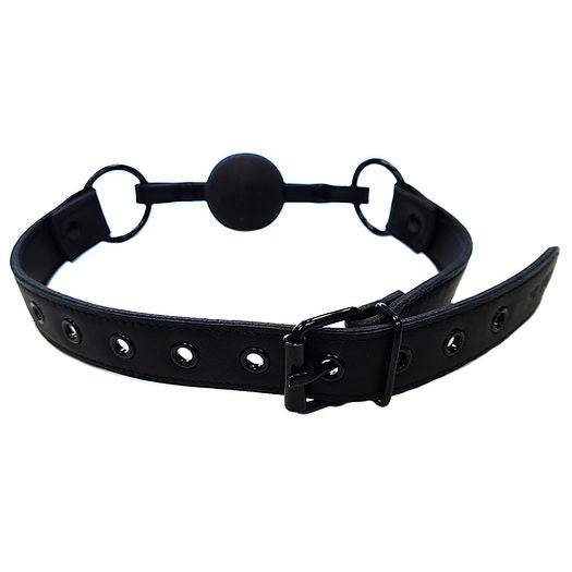 All-black leather ball gag with adjustable buckle strap and rubber ball for BDSM play.

leather ball gag, adjustable ball gag, BDSM accessories, bondage gear, all-black ball gag, 100% leather gag, rubber ball gag, head circumference 44.5–56 cm, BDSM restraints