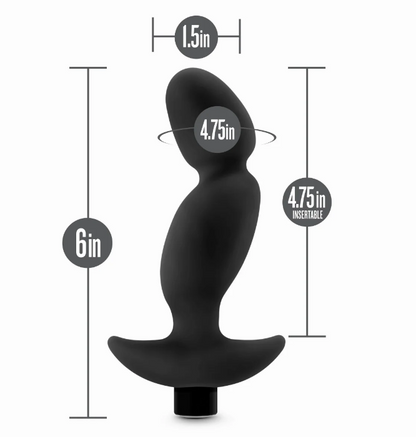 six inches long with 4.75" of insertable length Anal Adventures Platinum Silicone Rechargeable Vibrating Prostate Massager