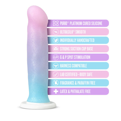 Avant Lucky hand-sculpted dildo, platinum-cured silicone, suction cup base, and harness compatible.

