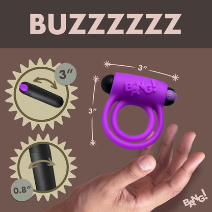 Bang! Vibrating Cock Ring with dual rings, vibrating bullet, 4 speeds, 7 patterns, and remote control.
Keywords: vibrating cock ring, dual-ring cock ring, cock and ball ring, Bang! vibrating cock ring, clitoral stimulation cock ring, silicone cock ring, waterproof cock ring, rechargeable cock ring, remote-controlled cock ring, body-safe cock ring, 4-speed cock ring, 7-pattern cock ring, erection-enhancing ring, black cock ring, blue cock ring, purple cock ring, pink cock ring.