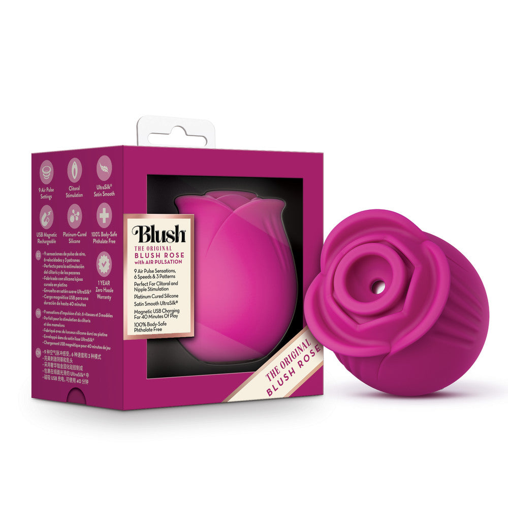 Pink rose silicone massager with Air Wave suction, 9 settings, 6 speeds, 3 patterns, splashproof, and USB rechargeable for clitoral and nipple play.

Blush Rose massager, rose silicone massager, Air Wave suction vibrator, clitoral stimulation, nipple play, 9 air wave sensations, 6 speeds, USB rechargeable, splashproof vibrator, body-safe silicone, elegant vibrator, travel-friendly massager.