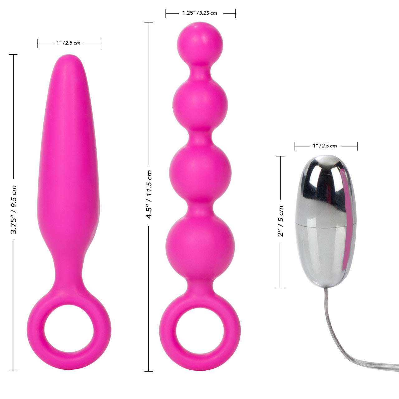 Booty Call Booty Vibro Kit Silicone Vibrating Butt Plug and Anal Beads with Wired Remote Controlled Bullet