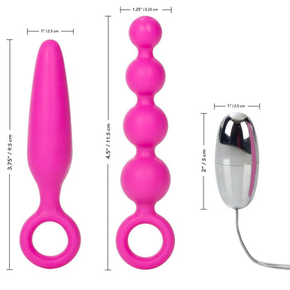 Booty Call Booty Vibro Kit Silicone Vibrating Butt Plug and Anal Beads with Wired Remote Controlled Bullet