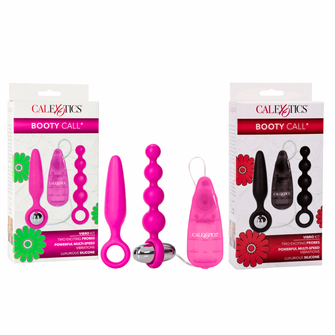 Booty Call Booty Vibro Kit Silicone Vibrating Butt Plug and Anal Beads with Wired Remote Controlled Bullet