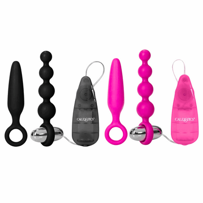 Booty Call Booty Vibro Kit Silicone Vibrating Butt Plug and Anal Beads with Wired Remote Controlled Bullet