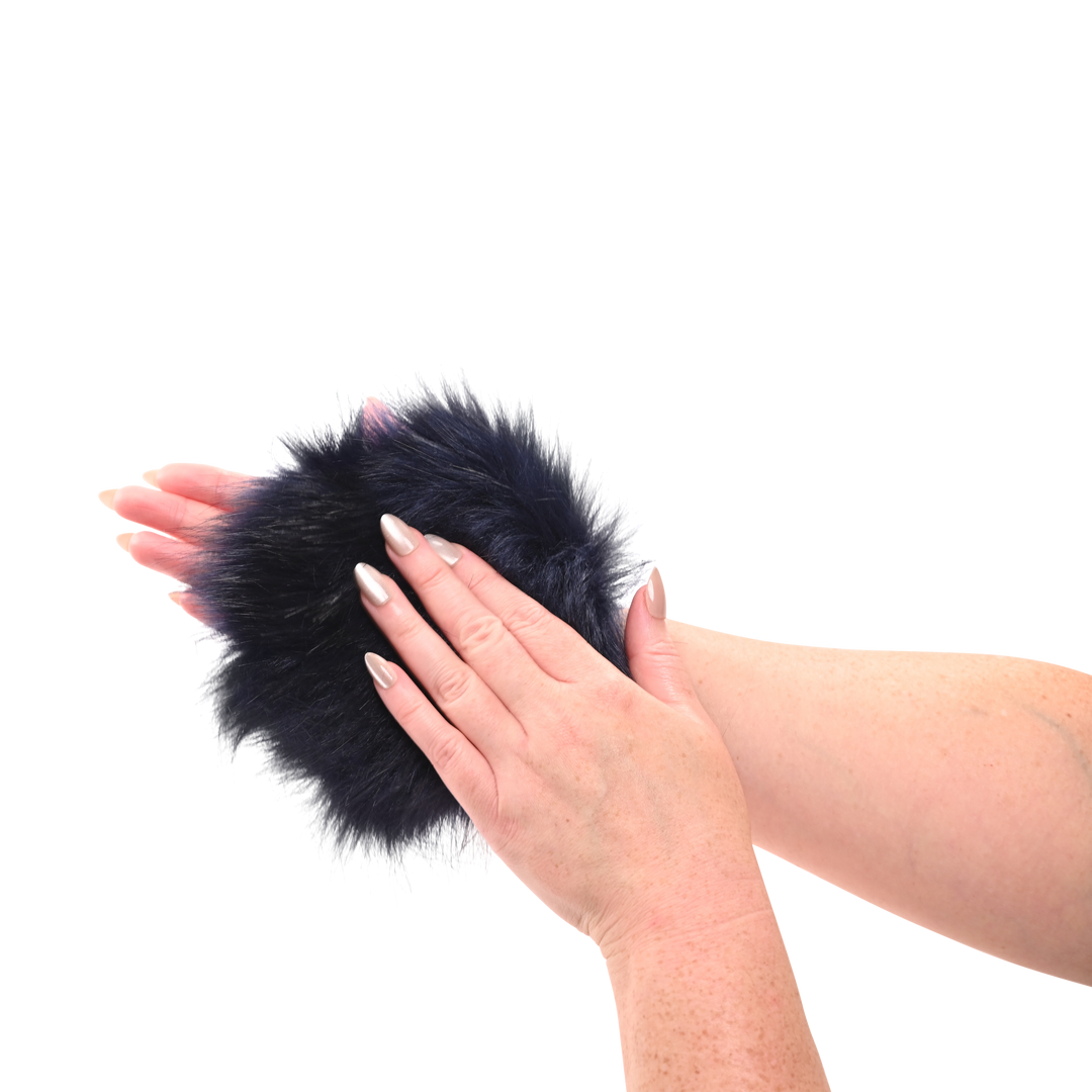 Cougar Spiked Sensory Glove with royal blue faux fur and hidden gold spikes for thrilling and sensual touch play