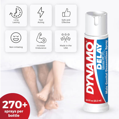 Dynamo Delay Lidocaine Spray for men, prolongs intimacy, clinically tested, fast-acting, non-irritating.
Keywords: Dynamo Delay spray, lidocaine delay spray, climax control spray, prolong intimacy, male desensitizer, delay ejaculation spray, lidocaine 13% spray, performance enhancement spray, fast-acting delay spray, FDA-registered delay spray, prolong pleasure.