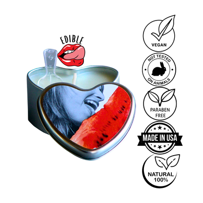 Earthly Body 3-in-1 Edible Massage Candle in Watermelon, 100% natural, vegan, lickable, and moisturizing, with hemp seed oil and soy for clean burning.

Earthly Body massage candle, edible watermelon massage candle, 3-in-1 candle, watermelon-scented candle, hemp seed oil candle, vegan massage candle, lickable candle, romantic massage oil, eco-friendly massage candle, natural moisturizing candle.