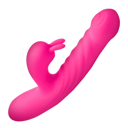 Experience dual stimulation with this rechargeable rabbit vibrator! Features clit-stimulating rabbit ears, a thrusting shaft, and multiple vibration patterns for ultimate pleasure.

