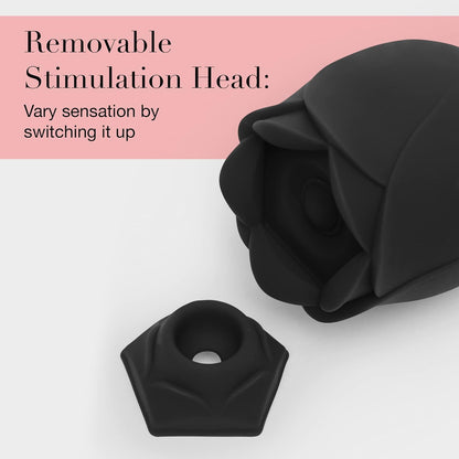 Black rose clitoral suction stimulator with Pleasure Air Technology, 6 speeds, 4 patterns, waterproof, rechargeable, body-safe silicone.
Fifty Shades of Grey Rose, clitoral suction toy, Pleasure Air Technology, rose clitoral stimulator, waterproof rose toy, rechargeable rose vibrator, 6 intensity levels, body-safe silicone, discreet suction vibrator, luxury adult toy.