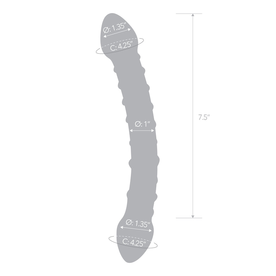 Handcrafted glass double-ended dildo with ribbed and nubby textures, curved for G-spot or P-spot stimulation, fracture-resistant and temperature-responsive.

Gläs Double Trouble dildo, double-ended glass dildo, handblown glass dildo, G-spot stimulation dildo, P-spot glass toy, textured glass dildo, ribbed glass dildo, hypoallergenic dildo, temperature-responsive glass dildo, fracture-resistant glass sex toy