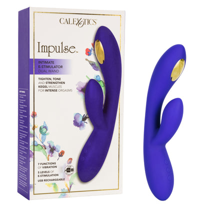 Impulse™ Intimate E-Stimulator Dual Wand with 7 vibrations, 5 e-stim modes, and a contoured silicone design.
E-Stimulator Dual Wand, rabbit massager, vibrating and e-stim wand, dual stimulation vibrator, pelvic floor stimulator, electro-stimulation rabbit, body-safe silicone vibrator, rechargeable e-stim wand, waterproof rabbit massager, dual wand with e-stim.