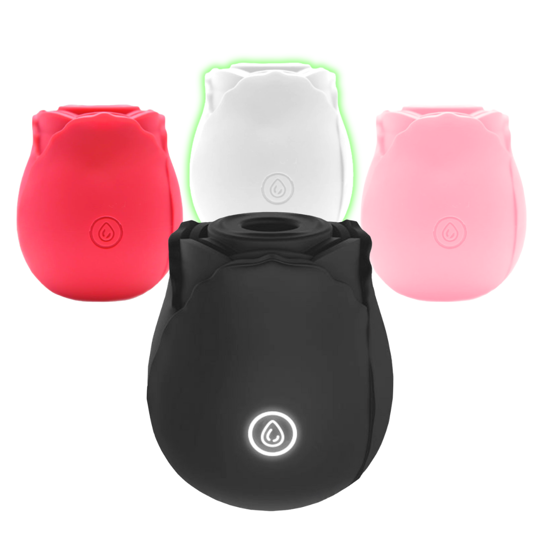The Rose by INYA, a silicone and ABS suction vibe with 7 speeds, magnetic USB charging, and a waterproof design for clitoral and nipple stimulation.

