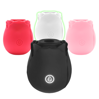 The Rose by INYA, a silicone and ABS suction vibe with 7 speeds, magnetic USB charging, and a waterproof design for clitoral and nipple stimulation.

